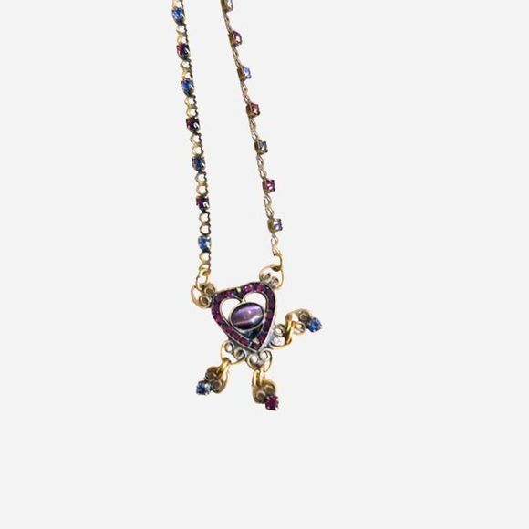 Vintage Mary Demarco handmade brass necklace with purple and pink stones - Picture 10 of 16